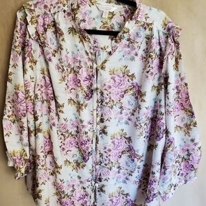 LC Lauren Conrad Floral Ruffle Blouse